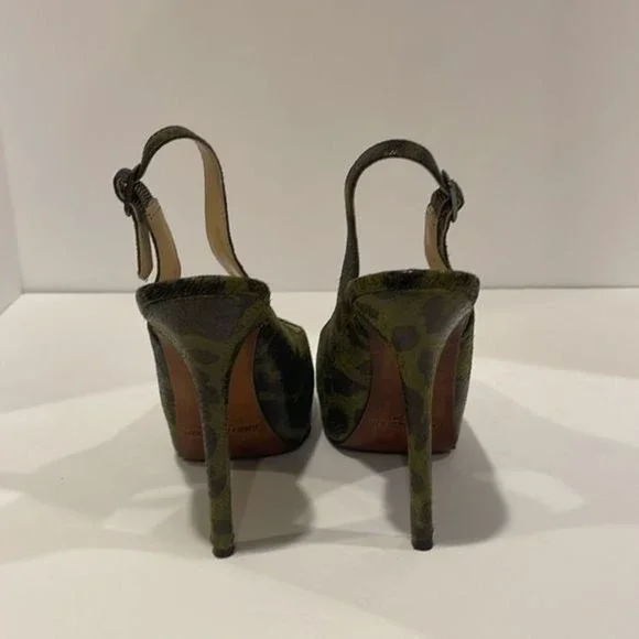 Enzo Angiolini Green And Black Leopard Print Platform Slingback Heels Size 7.5 - Picture 4 of 7